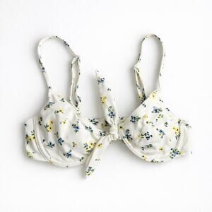 Blackbough Floral Underwire Bikini Top | White Blue Yellow | Size Small